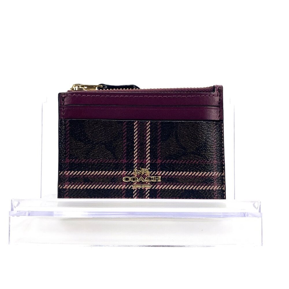 COACH Mini Skinny Coated Canvas Id Case w/ Shirting Plaid Print
